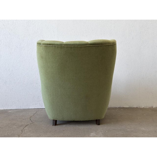 Scandinavian Mordern Wingback Lounge Chair in Green Velvet, 1940s For Sale - Image 10 of 14