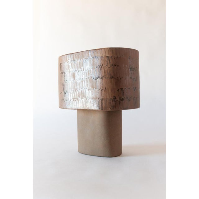 Contemporary Brown Medium Table Lamp in Stoneware with Hand-Painted Glaze by Lucas Huillet For Sale - Image 3 of 15