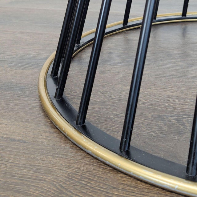 Pottery Barn Modern Glass Dining Set With Black Metal Table and 2 Black Chairs For Sale In San Francisco - Image 6 of 11