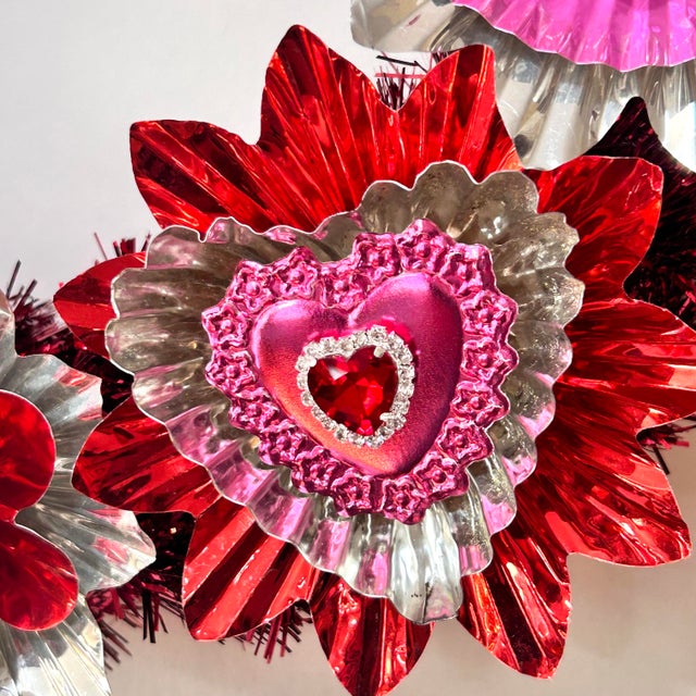 Hot Pink Valentines Wreath With Dresdens Artisan Made by Black Market Creative For Sale - Image 8 of 12
