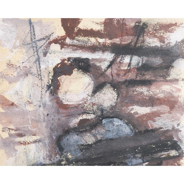 Late 20th century mixed media abstract gouache and charcoal on tan paper painting. By Preot Buxton (20th - 21st century)...