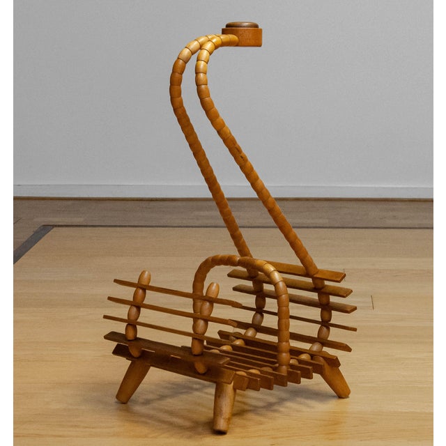Beech Magazine Rack with Oak Handle, 1940s For Sale - Image 4 of 6
