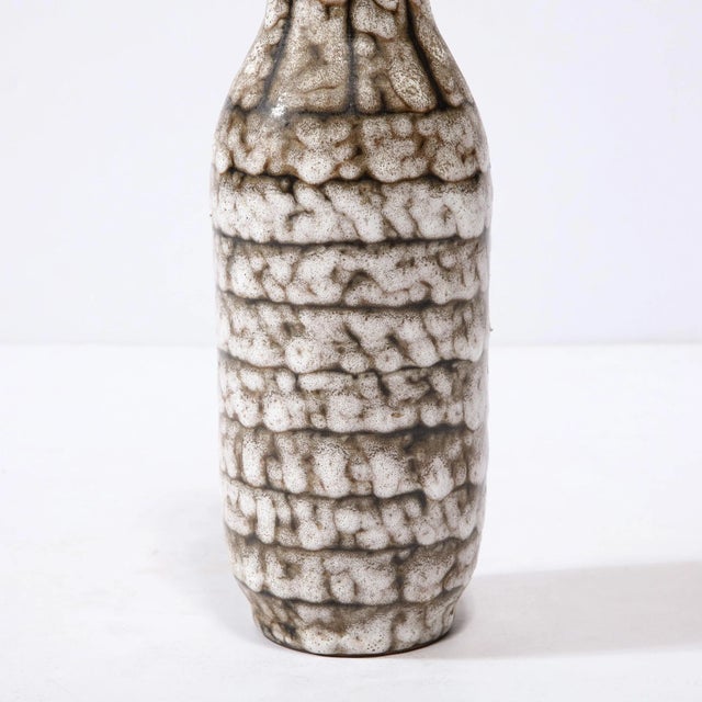 1960s Mid-Century Modernist White and Earth Toned Ceramic Vase With Banded Detailing For Sale - Image 5 of 13