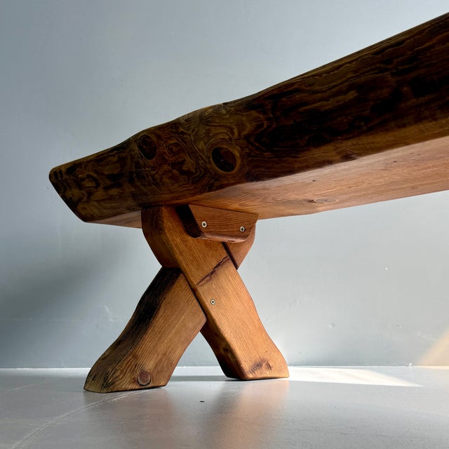 Brown Vintage Wooden Brown Bench, 1970s For Sale - Image 8 of 12