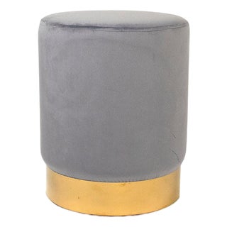 Harlow Blue Velvet Stool with Gold Base For Sale