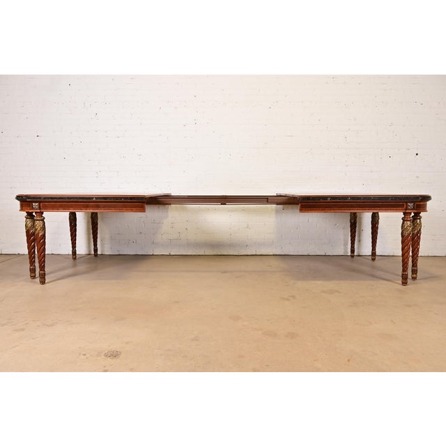 Wood Henredon Grand Provenance Italian Neoclassical Inlaid Cherry and Burl Wood Parcel Gilt Extension Dining Table For Sale - Image 7 of 17