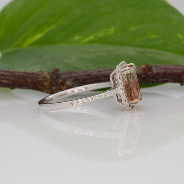 Metal 1.8Ct Bi-Color Tourmaline Ring With Earth-Mined Diamond Accents: Solid 14k Gold, Size 6.75 For Sale - Image 7 of 9