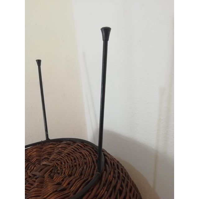 Beige Wicker Plant Stand with Iron Base, Italy, 1950s For Sale - Image 8 of 9