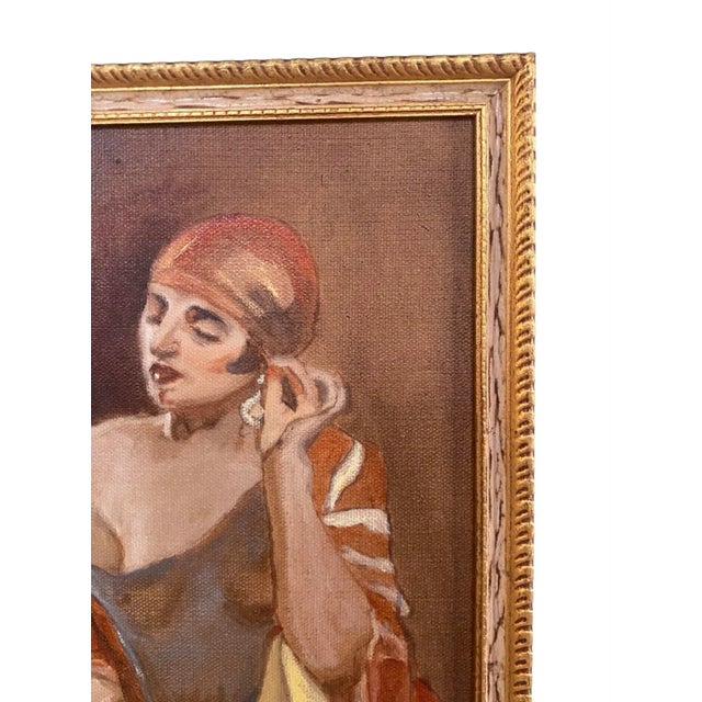 Contemporary Oil on Canvas Painting of a Art Deco Woman in Sheer Clothing For Sale - Image 4 of 7