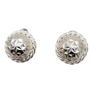 Vintage 1970s Signed DeLillo Rhodium Plated Round Domed Faceted Clip Earrings- 2 Pieces