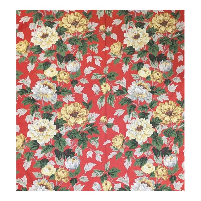 Mid-Century Dorothy Draper–Inspired Peony Floral Cotton Fabric – 6 Yards For Sale