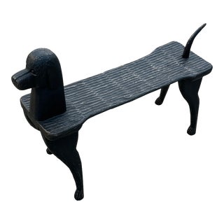 1990s Stephen Huneck Hand Carved Folk Art Dog Bench For Sale