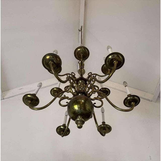Two-Tier 12-Light Dutch Brass Chandelier, 1930s For Sale - Image 18 of 18