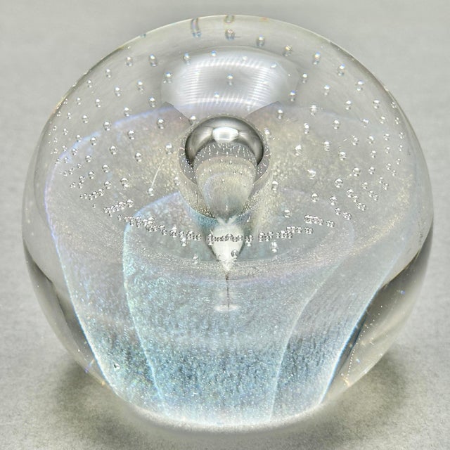 Vintage Iridescent Controlled Bubble Art Glass Paperweight For Sale In New York - Image 6 of 9