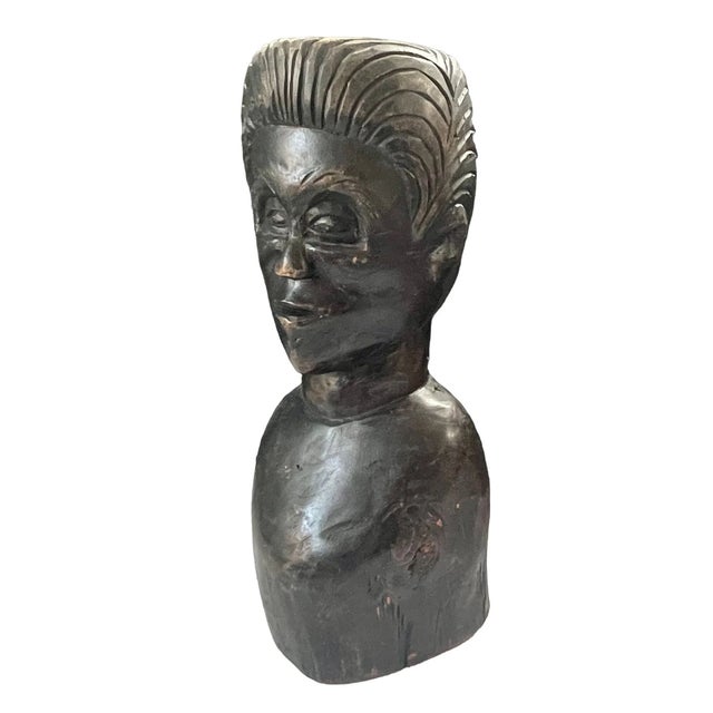 Vintage Hand-Carved Wooden Bust Sculpture Signed Roy • Fine Arts Decor For Sale - Image 4 of 10