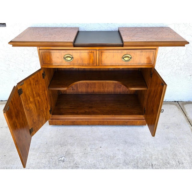 Drexel Campaign Dry Bar Side Board Slide Top Rolling 1970s For Sale - Image 10 of 16