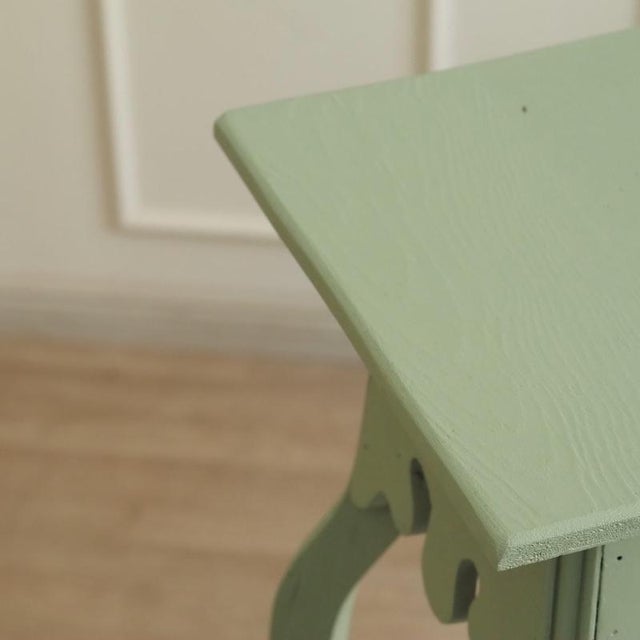 Mint Green Flower Stand with Two-Tiered Wooden Column with Curved Legs For Sale - Image 8 of 11