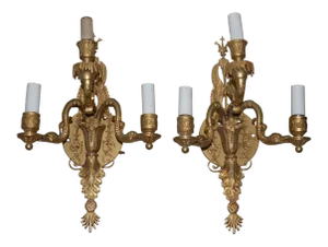 Pair of 19th Century Classical Gilded Brass Sconces