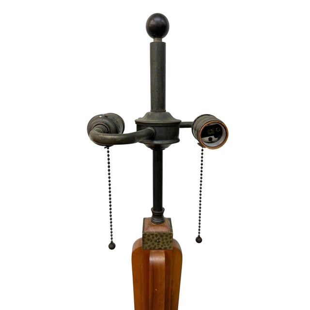 Vintage Stickley Walnut Table Lamp W/Original Shade For Sale - Image 9 of 11