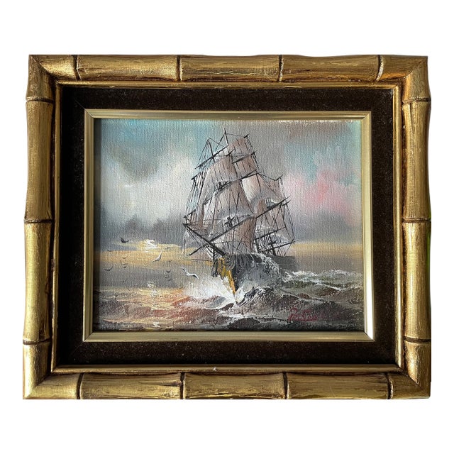 1920s Vintage Nautical Oil Painting, Framed For Sale