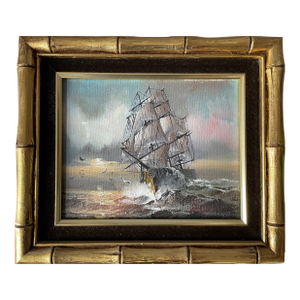 1920s Vintage Nautical Oil Painting, Framed