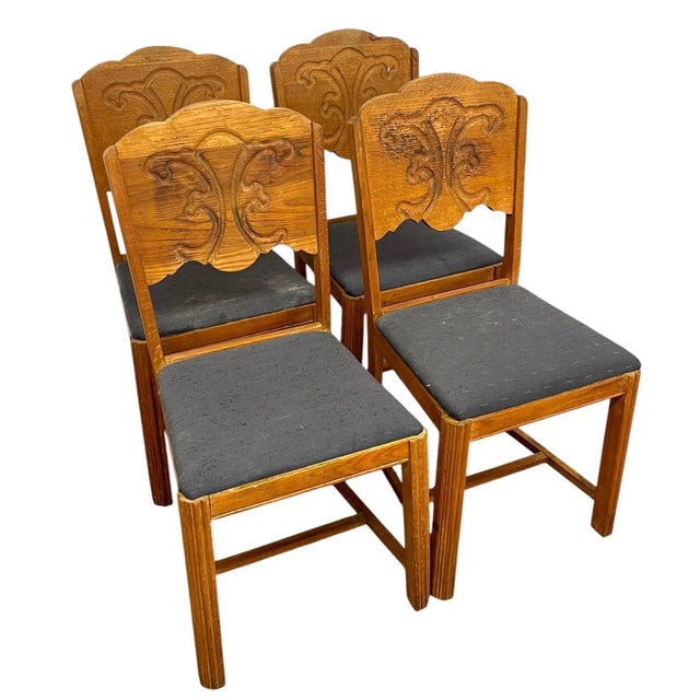 Traditional Vintage Set of 4 Carved Dining Chairs With Upholstered Seats For Sale - Image 3 of 11