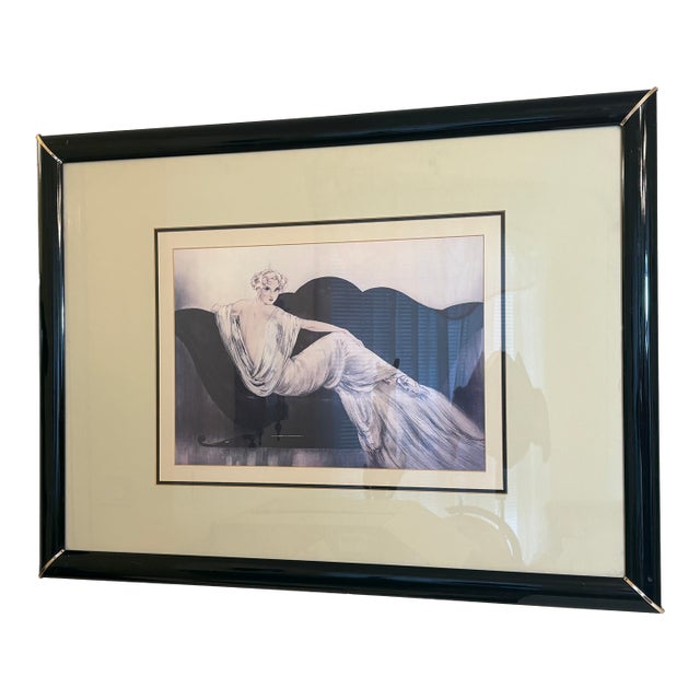 1970s Louis Icart Art Deco Framed Lithogragh Reproduction Entitled "Le Sofa" For Sale