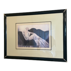 1970s Louis Icart Art Deco Framed Lithogragh Reproduction Entitled "Le Sofa"