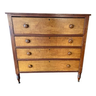 Antique Mid-Century, Modern , American Tiger Maple 4 Drawer Dresser, Circa 1840-1860 For Sale