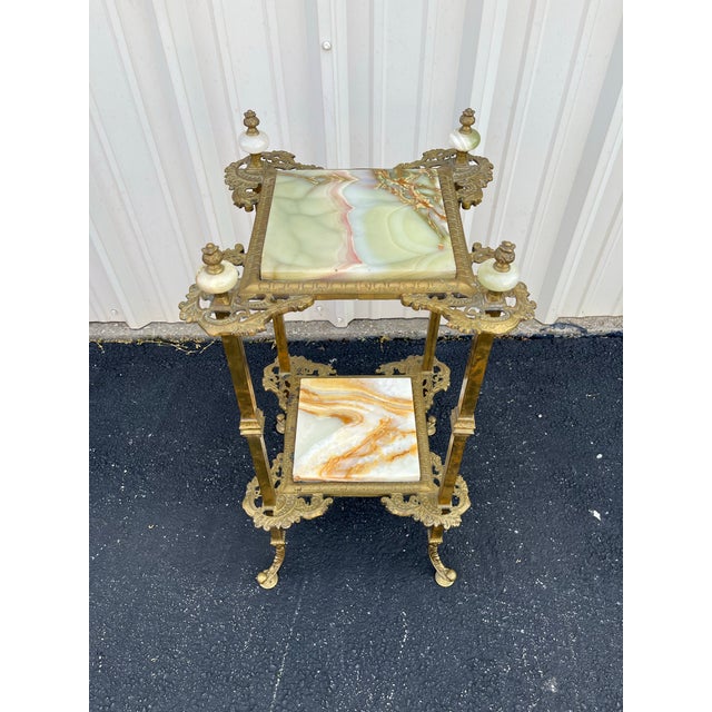 Mid 20th Century Mid 20th Century Art Nouveau Two-Tier Onyx and Brass Planter Stand For Sale - Image 5 of 12