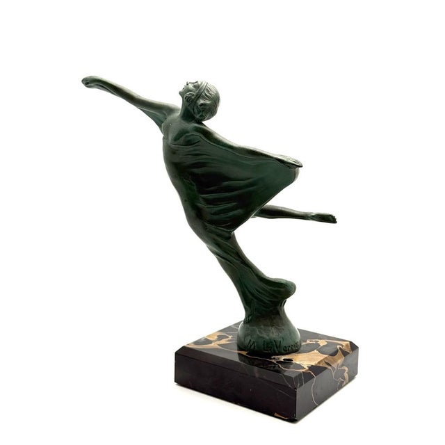Max Le Verrier, Art Deco Lenvol Sculpture, 1930s, Bronze on Marble Base For Sale - Image 4 of 9