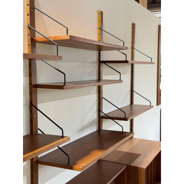 Teak Three-Bay Modular Wall Unit With Sliding Door Cabinets Danish Mid-Century Modern 1960s For Sale - Image 10 of 12