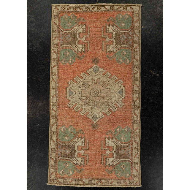 Terra Cotta Turkish Mini Rug Oriental Hand Knotted Vintage Rug 1'6" x 3' #21209 For Sale - Image 8 of 8