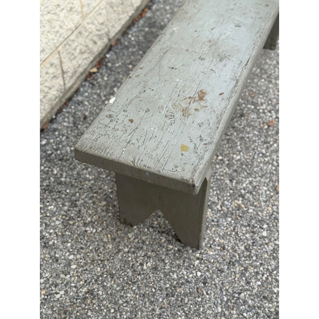 Gray Vintage Primitive Gray Painted Wood Bench For Sale - Image 8 of 12