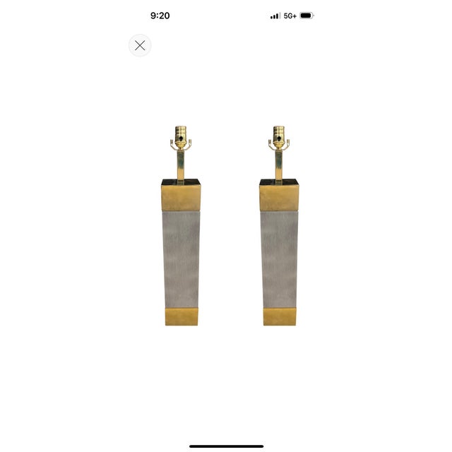 1980s Frederick Cooper Stainless Steel and Brass Lamps - a Pair For Sale - Image 14 of 14