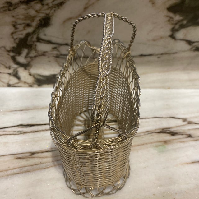 French Silver Weaved Wine Holder Basket For Sale - Image 3 of 6