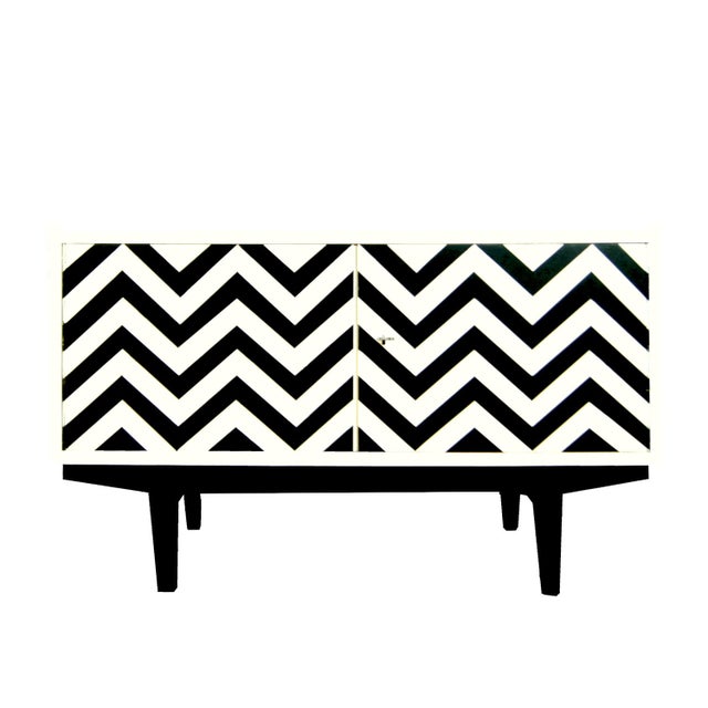 Wood Vintage Polish Sideboard with Op Art Motif, 1960s For Sale - Image 7 of 7
