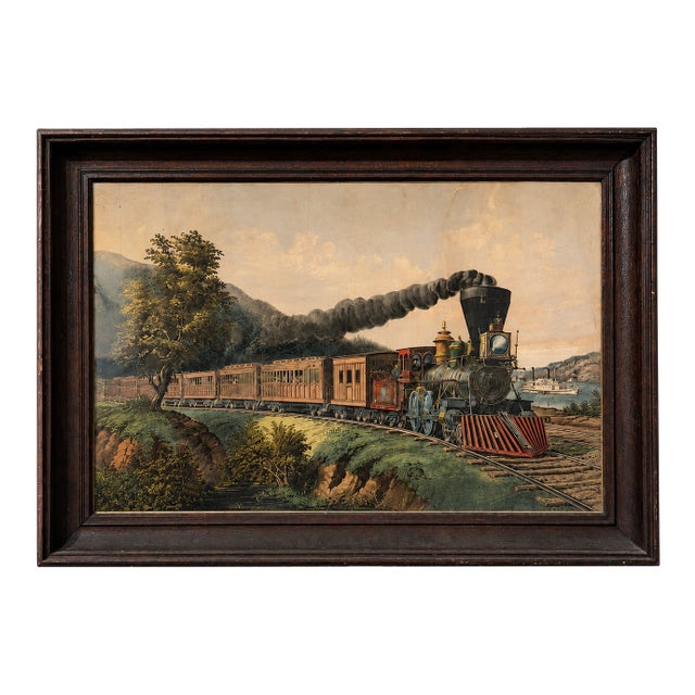 Mid 19th Century “American Express Train” Lithograph From Currier & Ives After Fanny Palmer, Framed – 33" X 23" For Sale