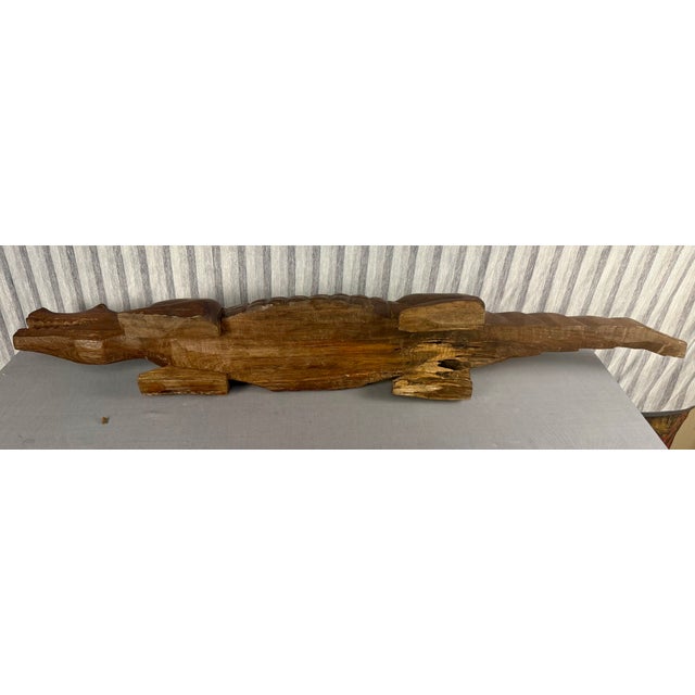 Brown Large Hand Carved Dark Wood Alligator or Crocodile For Sale - Image 8 of 8