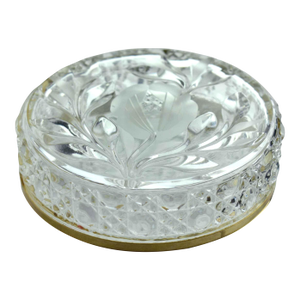 Vintage Beyer Bleikristall West German Crystal Hinged Trinket Dresser Box With Frosted Rose Design