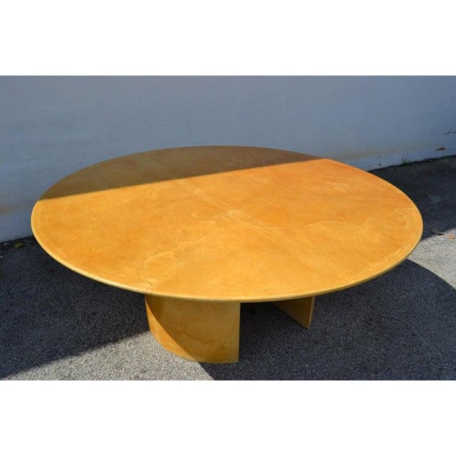 Wood Karl Spring Mid-Century Modern Lacquered Goat Skin Dining, Conference Table 70s For Sale - Image 7 of 14