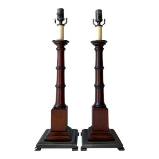 Colonial Mahogany Table Lamps; A Pair For Sale