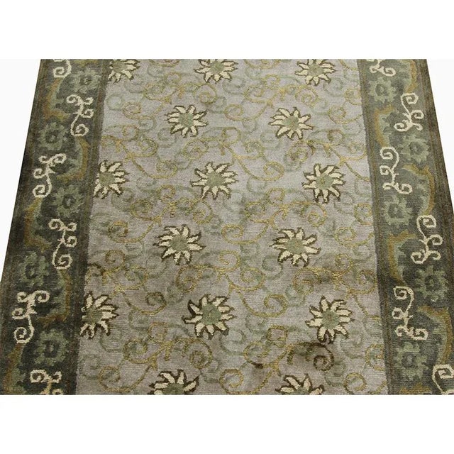 Handwoven Wool and Silk Tibetan Style Runner Rug 3'0"×14'0" For Sale - Image 4 of 11