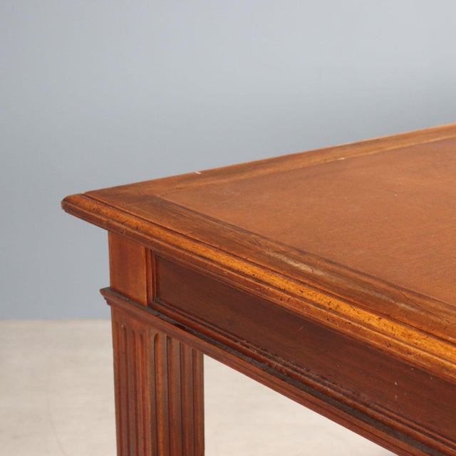 Walnut Desk with Brown Leather Insert, Italy For Sale - Image 4 of 11