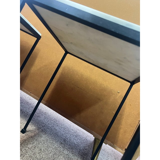Metal Circa 1950s Small Scale Wrought Iron Marble Top Side Tables - A Pair For Sale - Image 7 of 9