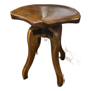 French Wooden Swivel Stool With Tractor Style Seat For Sale