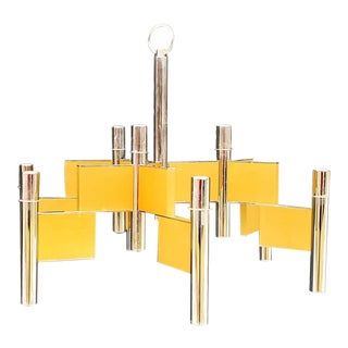 1970s Brass and Chrome Sciolari Chandelier For Sale