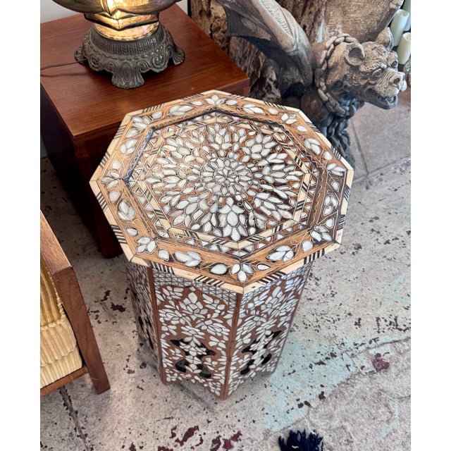 Mediterranean Antique Mid-19th Century Mother-of-Pearl Inlaid Octagonal Side Table For Sale - Image 3 of 8