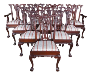 Late 20th Century English Chippendale Style Carved Mahogany Ball & Claw Dining Chairs- Set of 10
