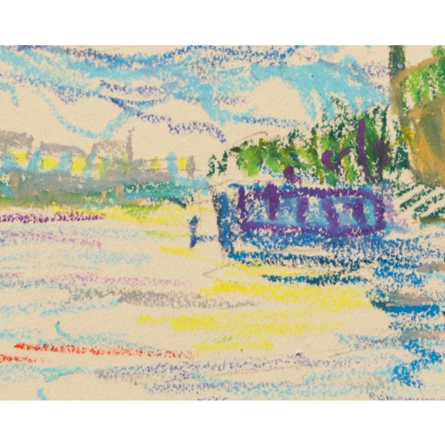 1950s Swedish Folk Art Oil Pastel Drawing of Stockholm City Hall in Sky Blue, Pink, Purple, Teal, Green For Sale - Image 16 of 18